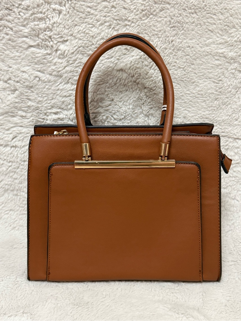 Structured Top-Handle Satchel in Cognac Brown